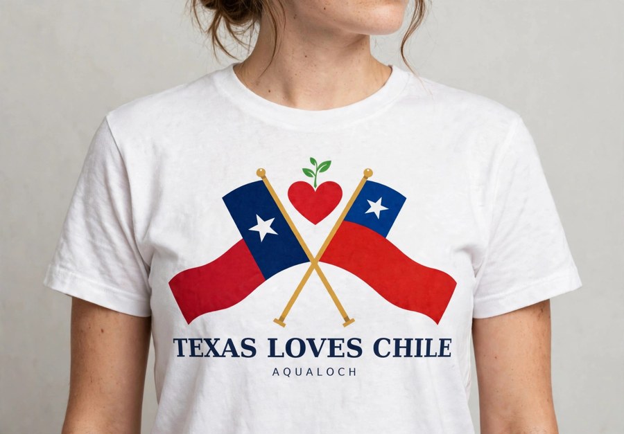 White t-shirt with the full Texas Loves Chile logo