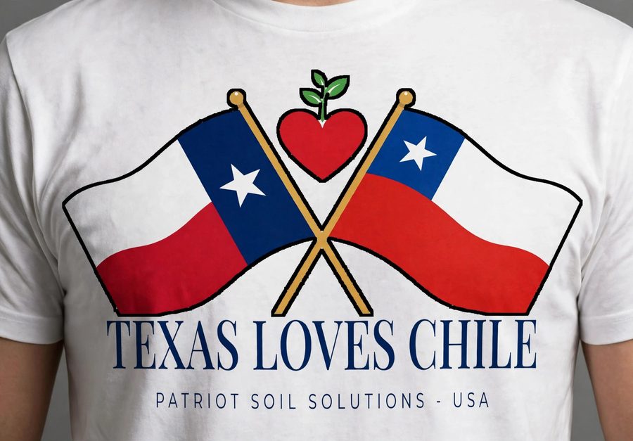 White t-shirt with the full Texas Loves Chile logo